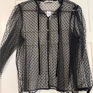 LOFT Sheer Black Polka Dot Blouse